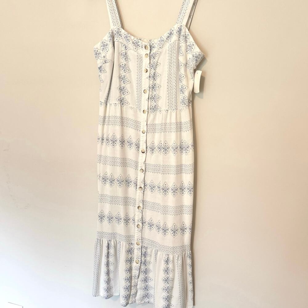Sonoma Goods For Life Lauren Lane Button linen blend dress size Large white blue